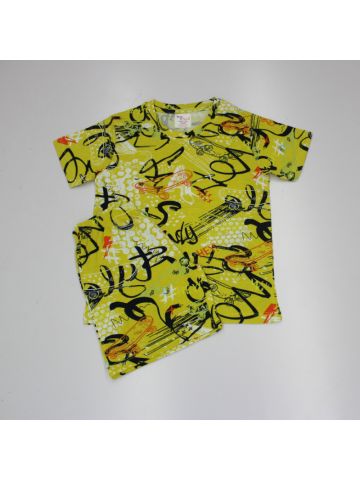 Stylebees Printed Boys Cotton T-shirt with Shorts Set- Yellow Print