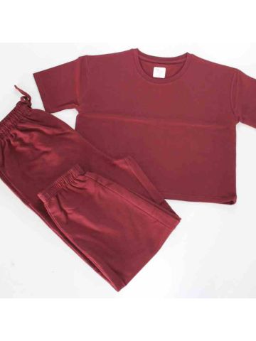 Stylebees Women Cotton Round Neck Crop Top with Jogger Pants Set -Meroon