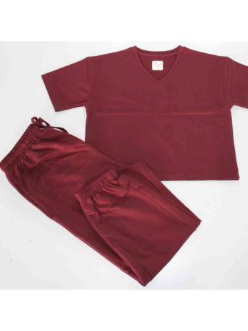 Stylebees Women Cotton V Neck Crop Top with Jogger Pants Set -Meroon