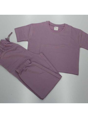 Stylebees Women Cotton R Neck Crop Top with Jogger Pants Set -Lavender