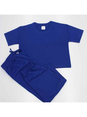 Stylebees Women Cotton R Neck Crop Top with Jogger Pants Set -BLUE