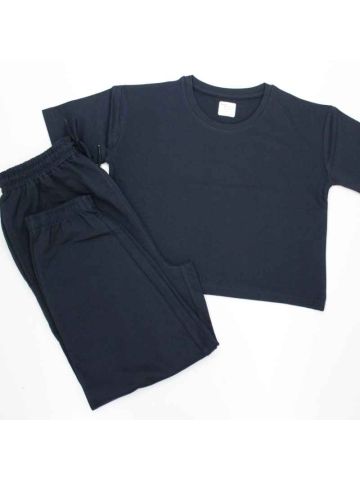 Stylebees Women Cotton R Neck Crop Top with Jogger Pants Set -BLACK