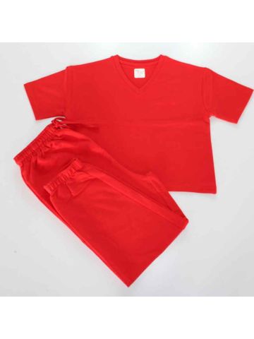 Stylebees Women Cotton V Neck Crop Top with Jogger Pants Set -RED