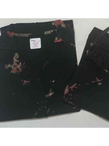Stylebees Printed Women Cotton Shirt with Pants Set Black