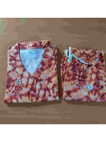 Stylebees Printed Women Cotton Shirt with Pants Set Brown