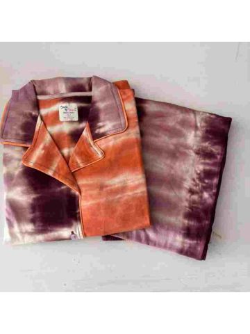 Stylebees Printed Women Cotton Shirt with Pants Set TIE &DYE Orange