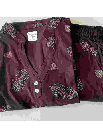 Stylebees Printed Women Cotton Chinese Colar with Pants Set  Coffee Brown