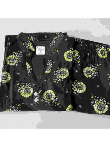 Stylebees Printed Women Cotton  Chinese Colar with pant set dark brown